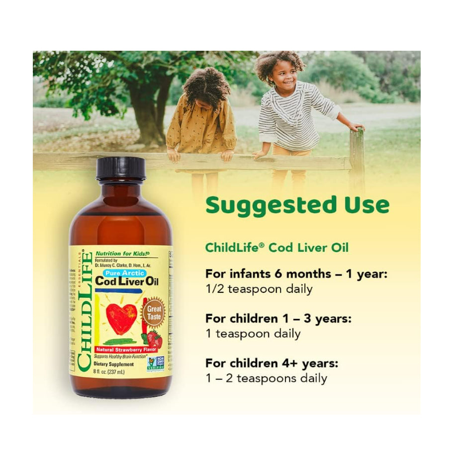 USA Onhand | Childlife Pure Arctic Cod Liver Oil, Natural Strawberry Supports Healthy Brain Function
