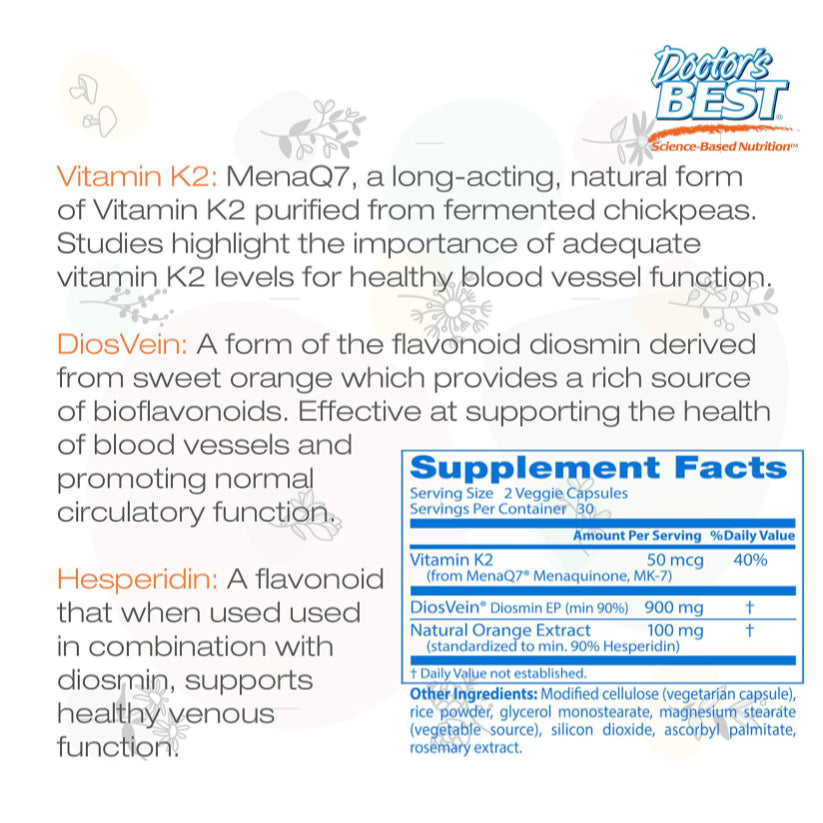 LowCostPH| Doctor's Best Vein Support with Diosvein & Menaq7, Circulation for Healthy Legs, Non-GMO,