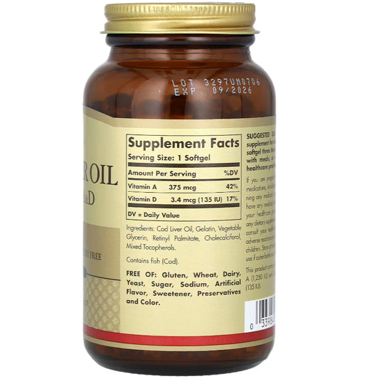 LowCostPH| Solgar, Cod Liver Oil, Vitamins A & D, 250 Softgels