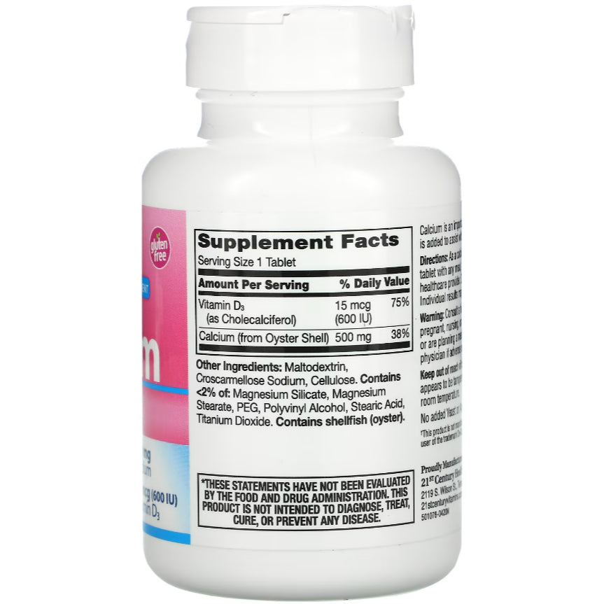 LowCostPH | 21st Century 600+D3, Calcium & Vitamin D3 Supplement, 75 Tablets Bone Supplement.