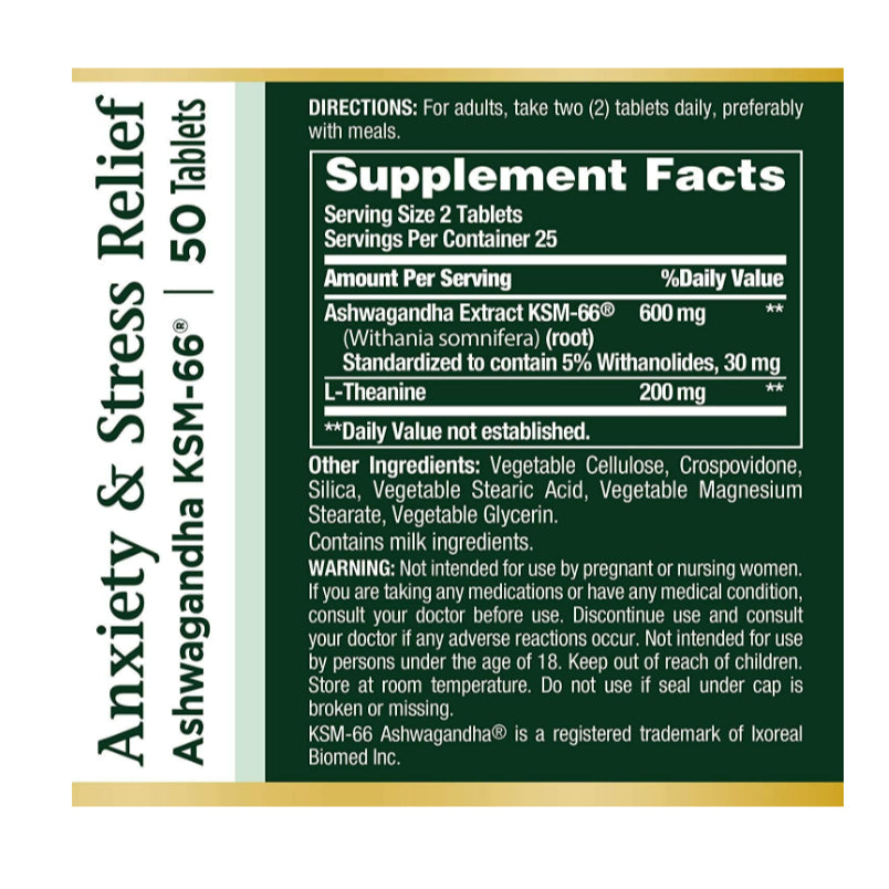 LowCostPH | Nature's Bounty, Anxiety & Stress Relief, Ashwagandha KSM-66, 50 Tablets