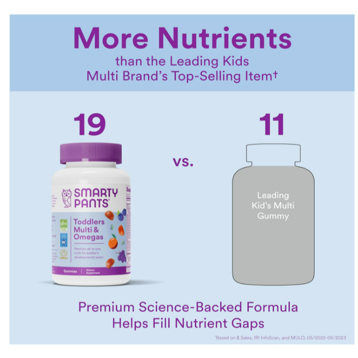 LowCostPh | SmartyPants, Toddler Formula, Multi and Omega 3s, Grape, Orange, and Blueberry, 90 ct