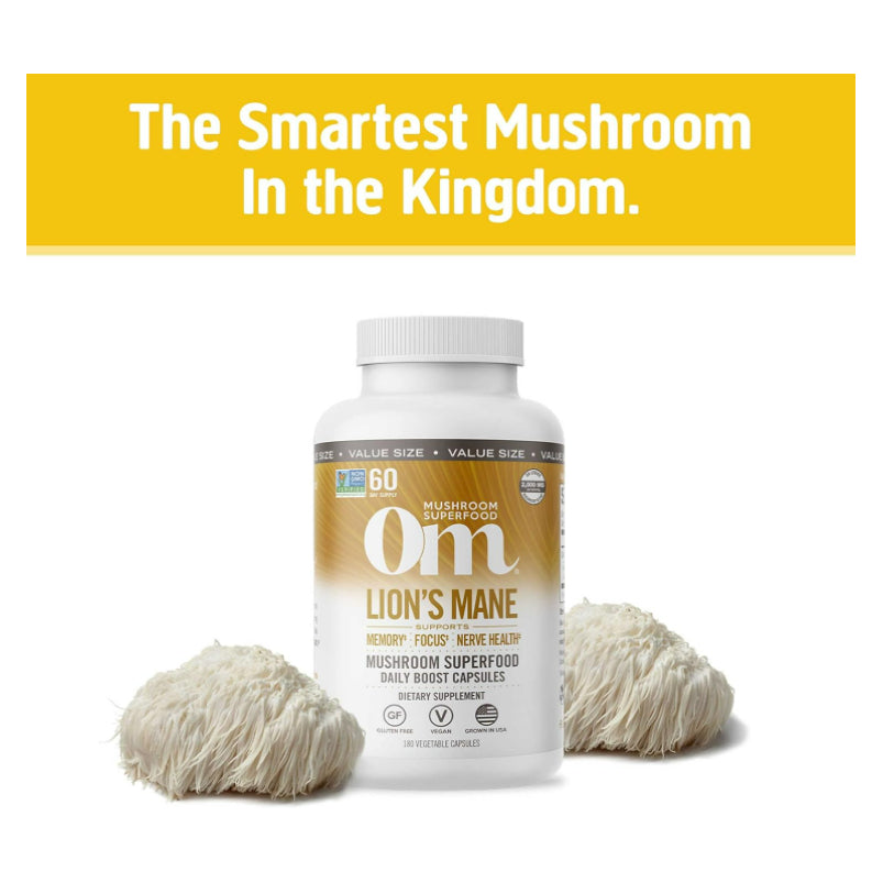 LowCost PH| Om Mushrooms, Lion's Mane Mushroom Superfood, 2,000 mg, 180 Vegetable Capsules (667 mg p