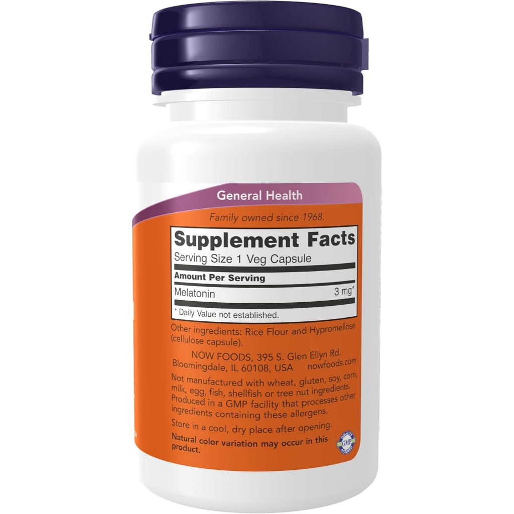 USA Onhand | NOW Foods, Melatonin, 3 mg, 60 Caps ( Healthy Sleep Cycle & Gastrointestinal Support )