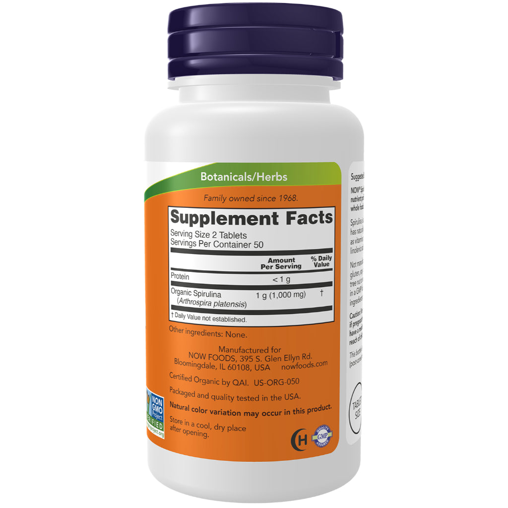 USA Onhand | NOW Foods, Certified Organic Spirulina, 500 mg, 100 Tablets ( Antioxidant Protection )