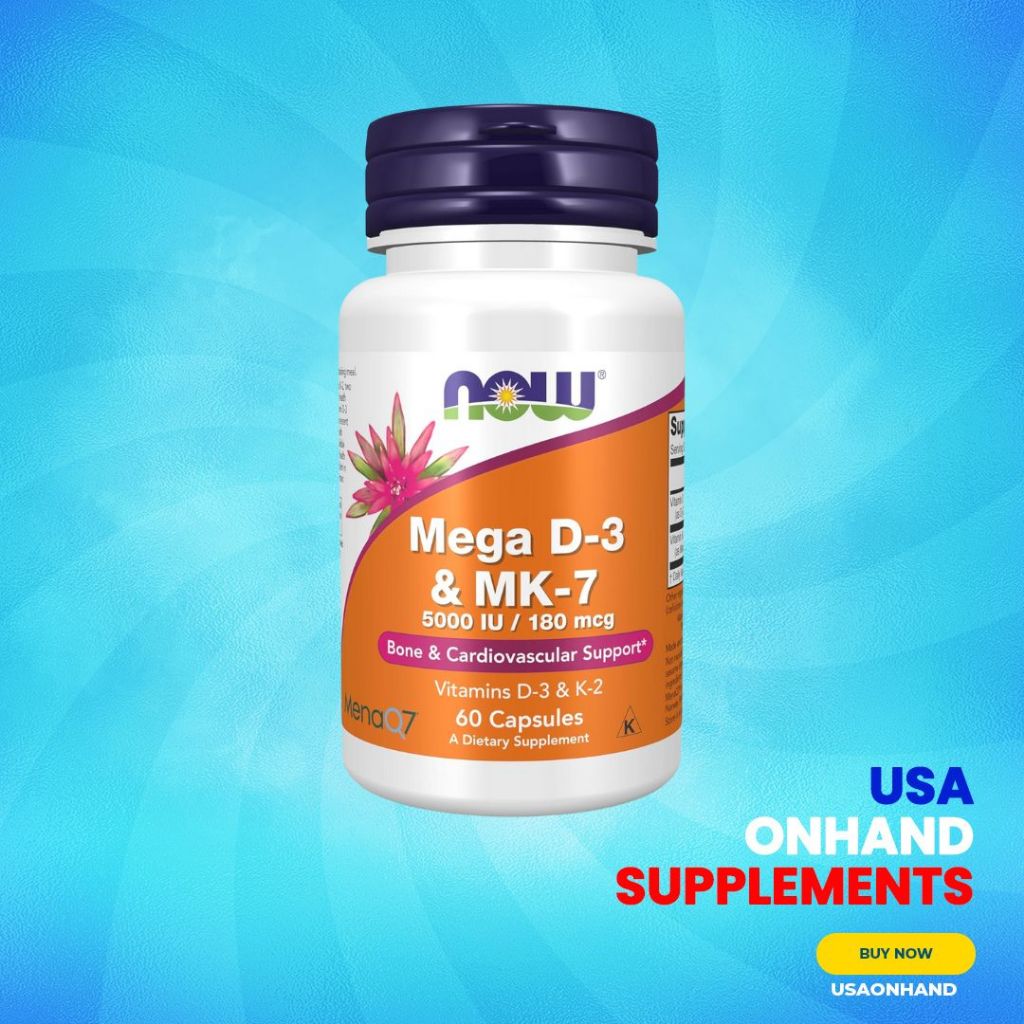USA Onhand | NOW Foods, Mega D-3 & MK-7, 5,000 IU / 180 mcg, 60 Capsules ( Cardiovascular Support )