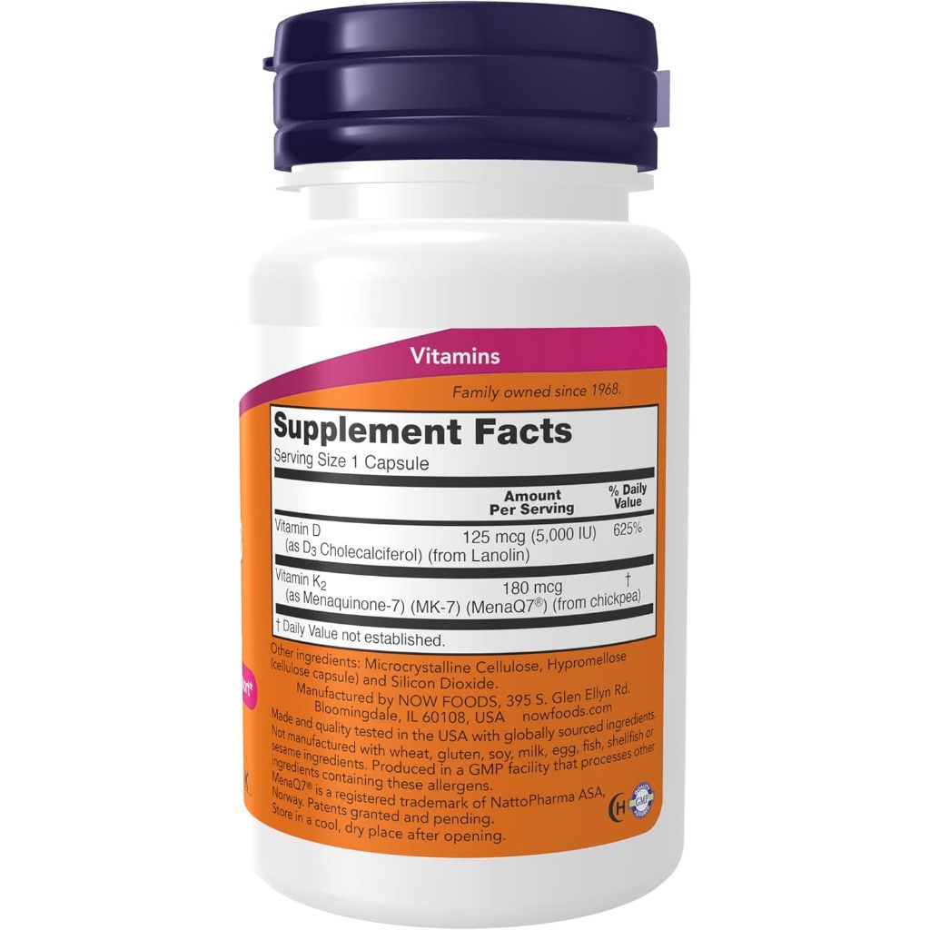 USA Onhand | NOW Foods, Mega D-3 & MK-7, 5,000 IU / 180 mcg, 60 Capsules ( Cardiovascular Support )