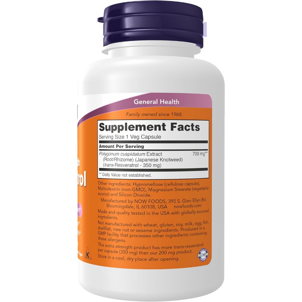 USA Onhand | NOW Foods, Extra Strength Resveratrol, 350 mg, 60 Veg Caps ( Cardiovascular Support )