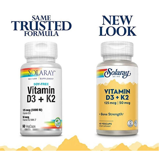LowCostPH | Solaray, Vitamin D3+K2, Supports Bone & Immune Health 120ct