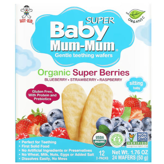 NaturalSolutions | Hot Kid, Baby Mum-Mum, Gentle Teething Wafers Organic Super Teethers, Berry,Apple