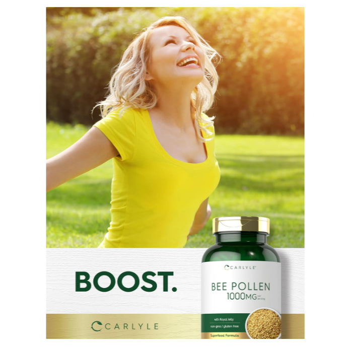 LowCost PH| Carlyle Bee Pollen Supplement | 1000mg | 200 Caplets with Royal Jelly and Bee Propolis