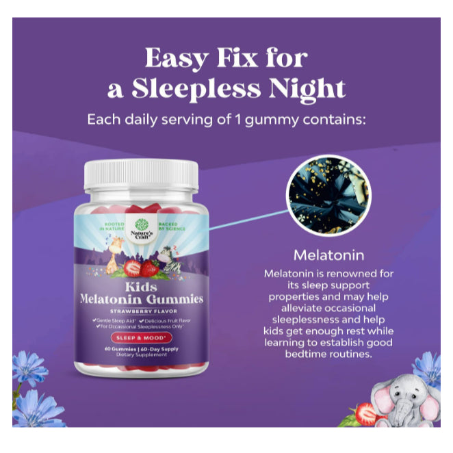 LowCost PH| Nature's Craft, Kids Melatonin Gummies, Strawberry, 1 mg, 60 Gummies Hassle-Free