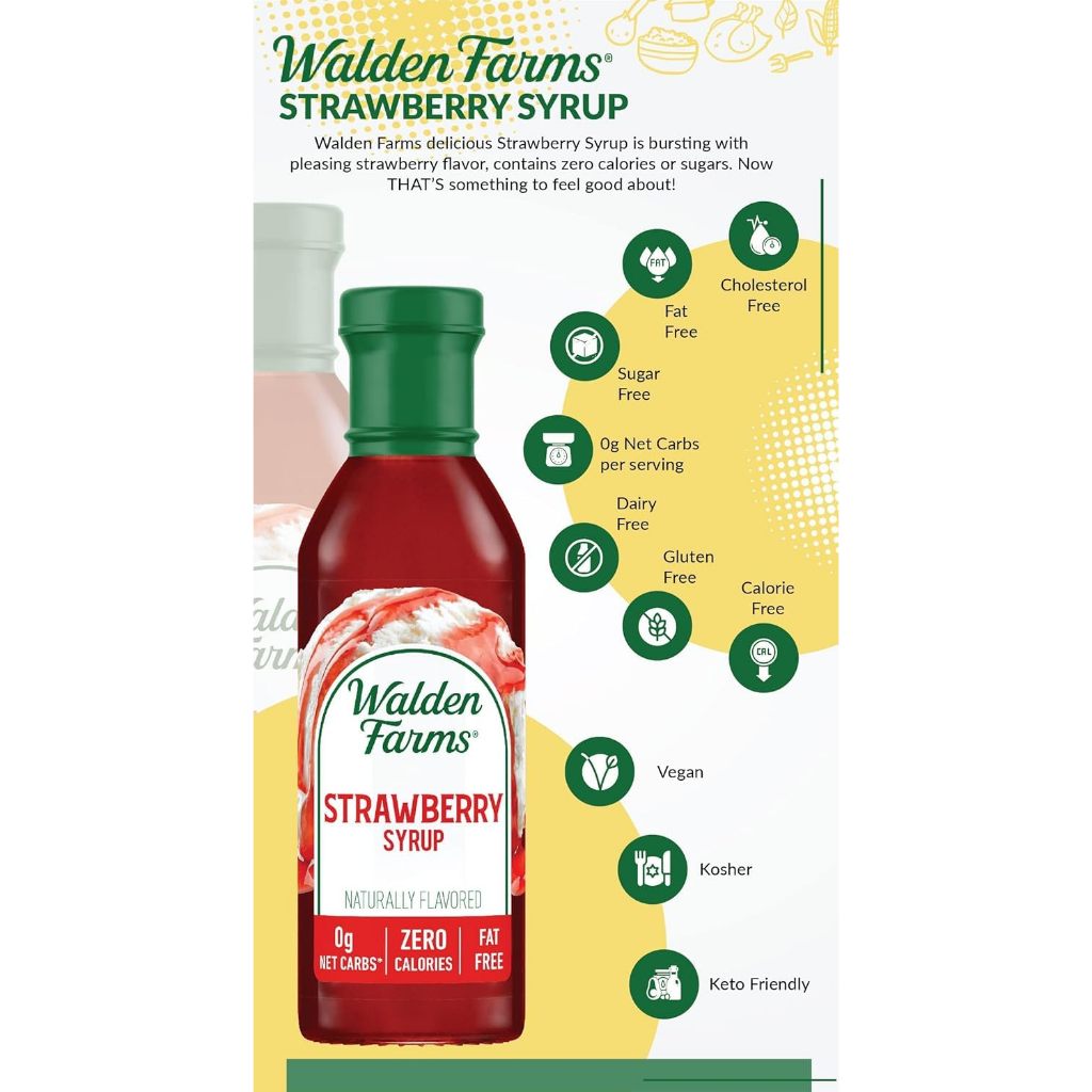 LowCostPh | Walden Farms, Strawberry Syrup, 12 fl oz (355 ml) Keto Friendly Naturally Flavored