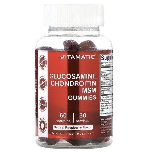 LowCostPh | Vitamatic, Glucosamine Chondroitin MSM Gummies, Natural Raspberry, 60 Gummies
