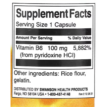 USA Onhand | Swanson, B6 Pyridoxine ( Energy and Cardiovascular Support )