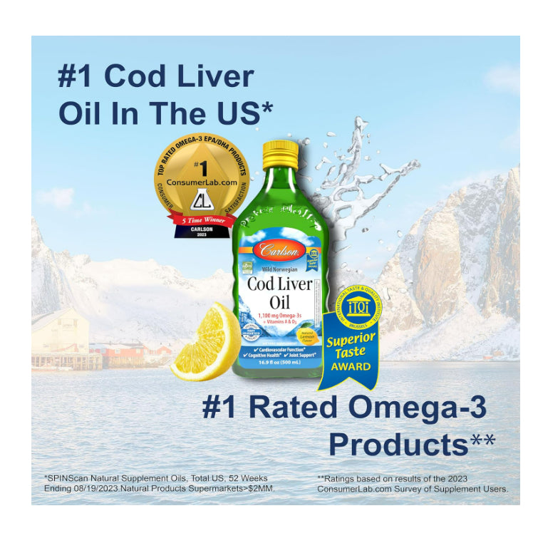 LowCost PH| Carlson, Wild Norwegian, Cod Liver Oil, Natural Lemon , 16.9 fl oz (500 ml)