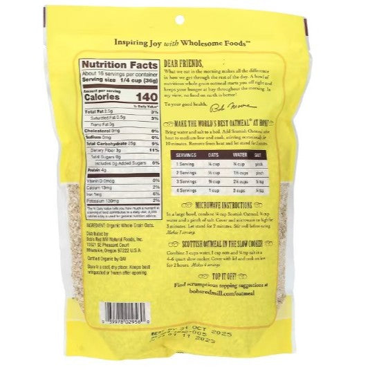 LowCostPh | Bob's Red Mill Organic Scottish Oatmeal 567g Inspiring Joy with Wholesome Foods