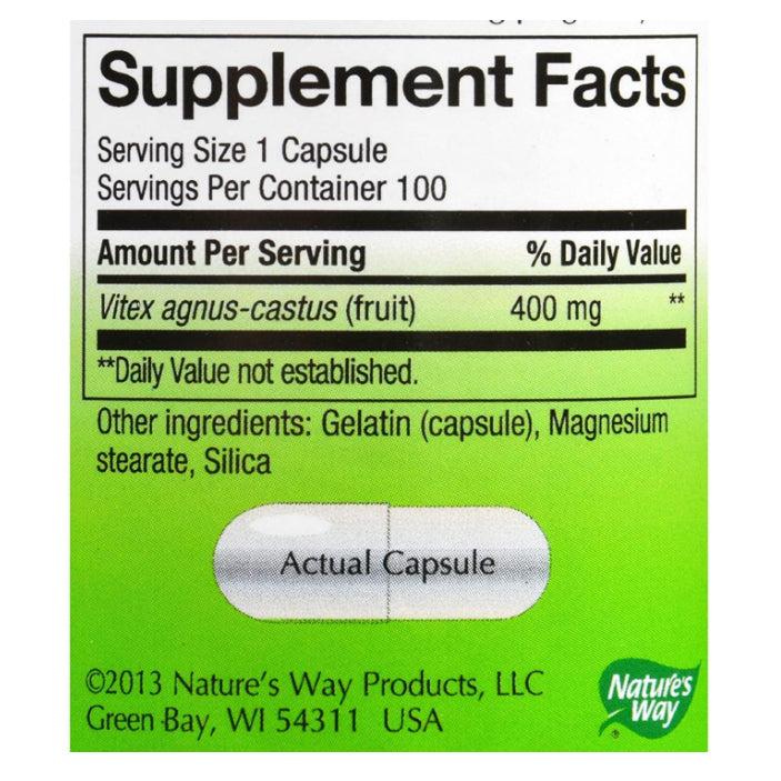 LowCost PH| Nature's Way, Vitex Fruit, 400 mg, 100 Vegan Capsules