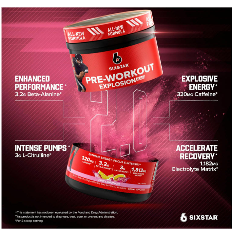 USA Onhan d| SIXSTAR, Pre-Workout Explosion 2.0, Pink Lemonade ( Pre-Workout Supplements )