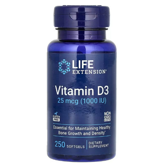 USAOnhand| Life Extension, Vitamin D3, immune system support, bone health, brain performance, gluten