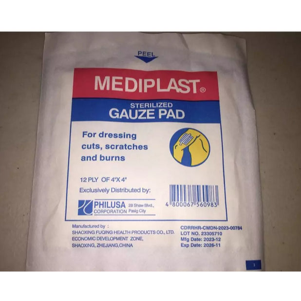 Mediplast Sterilized Gauze Pad 12 ply Woven Wound Dressing | Syringe & Feeding Tube | Toilet Cover