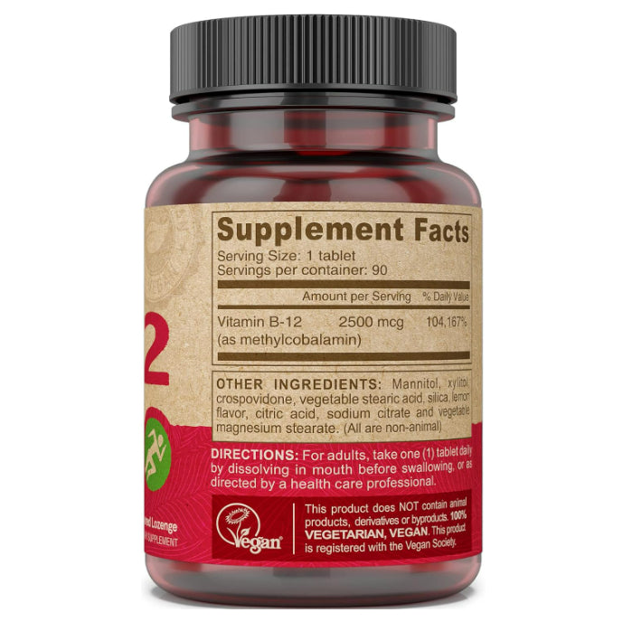 LowCost PH| DEVA Vegan Vitamins B-12, High Potency 2500 mcg B12, Fast Dissolve, Sublingual, 90 tabs