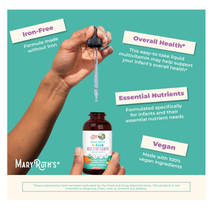USAOnhand| MaryRuth's, Organic Infant Multivitamin Liquid Drops, Iron Free, 6-12 Months, Orange Vani