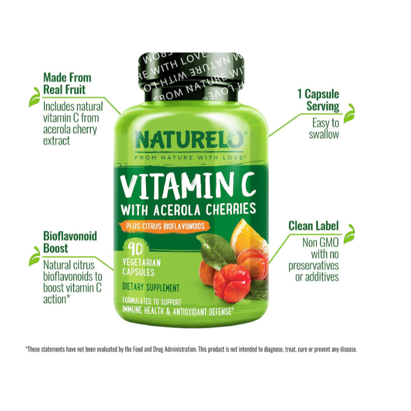 LowCost PH| NATURELO, Vitamin C With Acerola Cherries Plus Citrus Bioflavonoids, 90 Vegetarian Caps