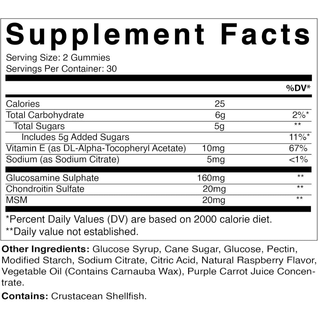 LowCostPh | Vitamatic, Glucosamine Chondroitin MSM Gummies, Natural Raspberry, 60 Gummies