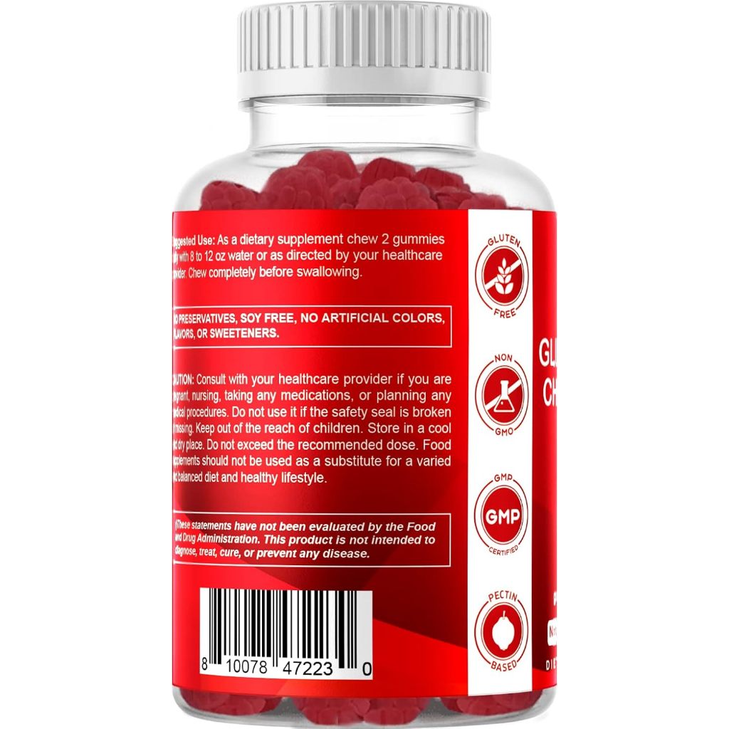 LowCostPh | Vitamatic, Glucosamine Chondroitin MSM Gummies, Natural Raspberry, 60 Gummies