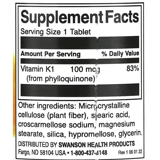 LowCost PH| Swanson, Vitamin K1, 100 mcg, 100 Tablets