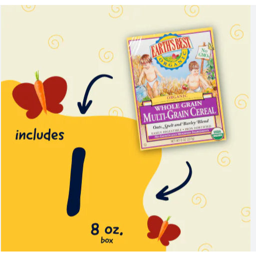 LittleSunshine | Earth's Best, Organic Whole Grain Multi-Grain Cereal, Whole Grain Oatmeal 227g
