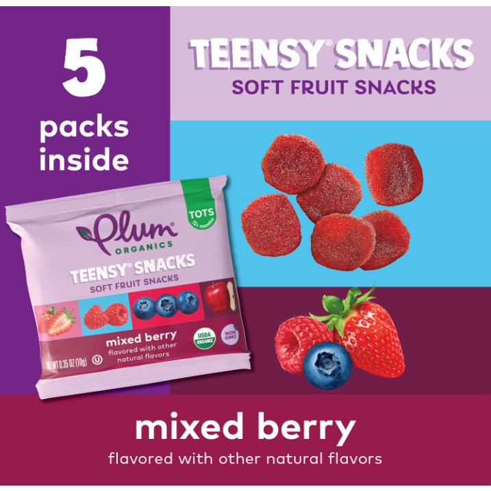 LittleSunshine | Plum Organics, Teensy Soft Fruits Snacks, Tots, Peach/Mixed Berry 5 Packs, 0.35 oz