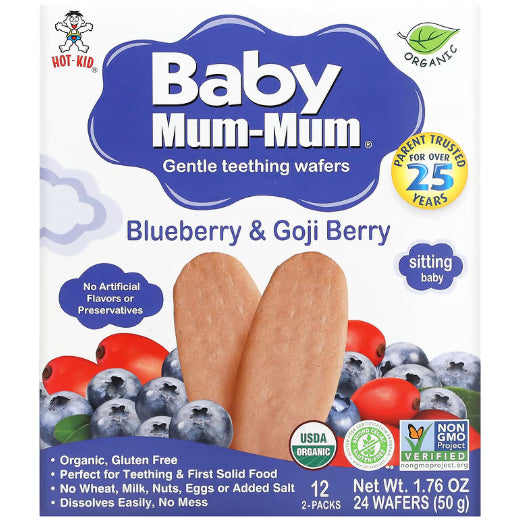 NaturalSolutions | Hot Kid, Baby Mum-Mum, Gentle Teething Wafers Organic Super Teethers, Berry,Apple