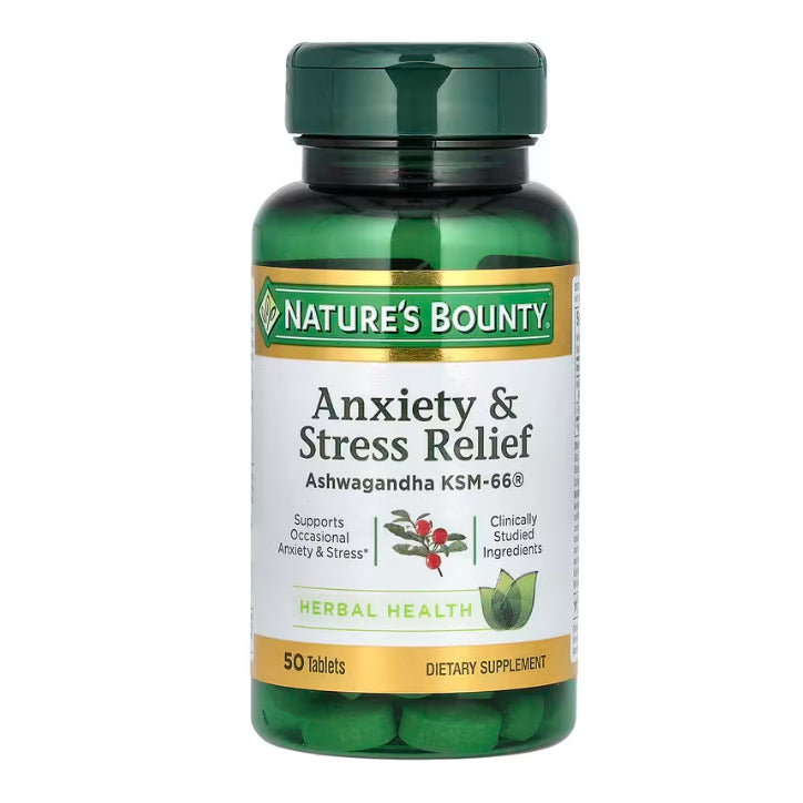 USA Onhand| Nature's Bounty, Anxiety & Stress Relief, Ashwagandha KSM-66, 50 Tablets