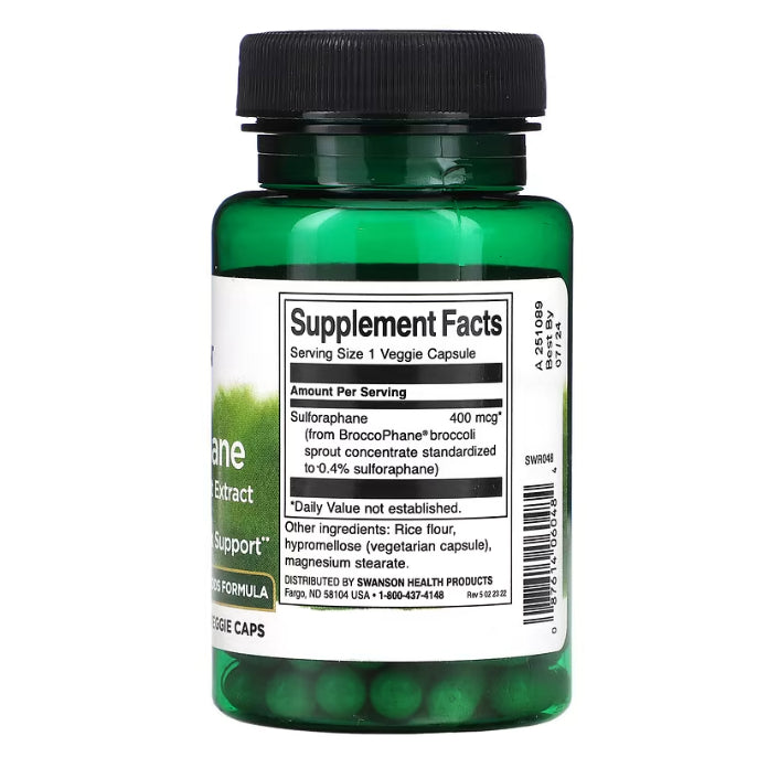 USAOnhand| Swanson, Sulforaphane from Broccoli Sprout Extract, 400 mcg, 60 Veggie Caps