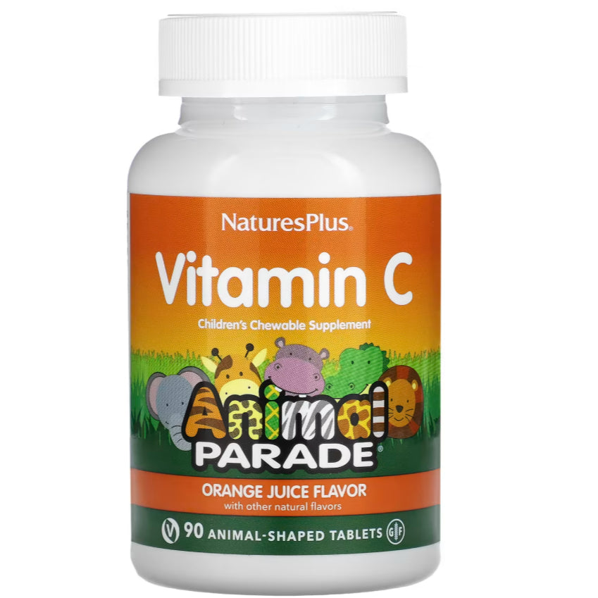 LowCostPh | NaturesPlus, Animal Parade, Kid Greenz, Vitamin C, Orange Juice, 90 Animal-Shaped Tablet