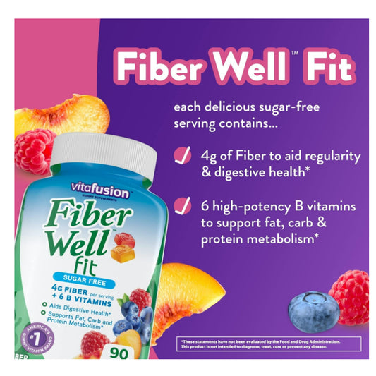 LowCostPH | VitaFusion, FiberWell Fit Vitamins, Sugar Free, Natural Peach, Raspberry & Berry, +6 B