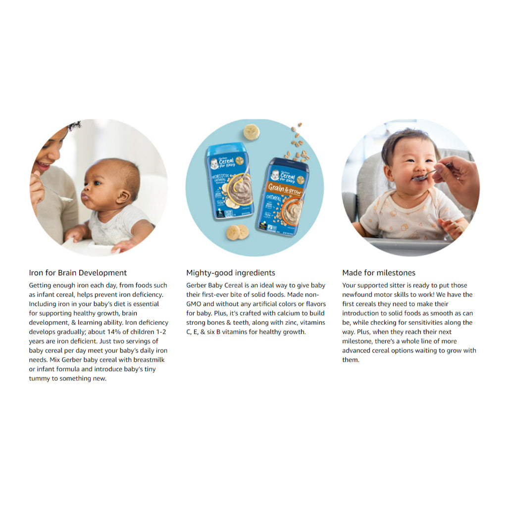 Low Cost PH | Gerber Cereal for Baby, Grain & Grow, 1st & 2nd Foods, Oatmeal, Banana, Strawberry