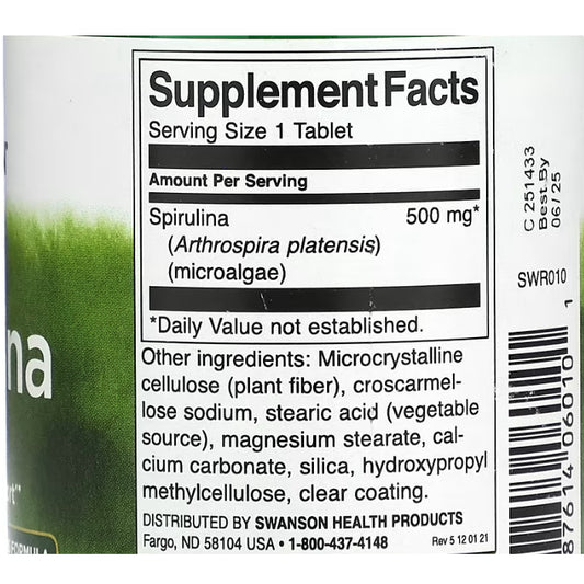 LowCost PH| Swanson, Spirulina, 500 mg, 180 Tablets