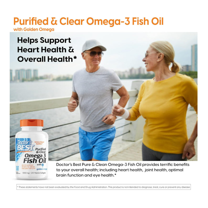 LowCostph | Doctor's Best, Purified & Clear Omega 3 Fish Oil with Goldenomega, 1,000 mg, 120 Softgel