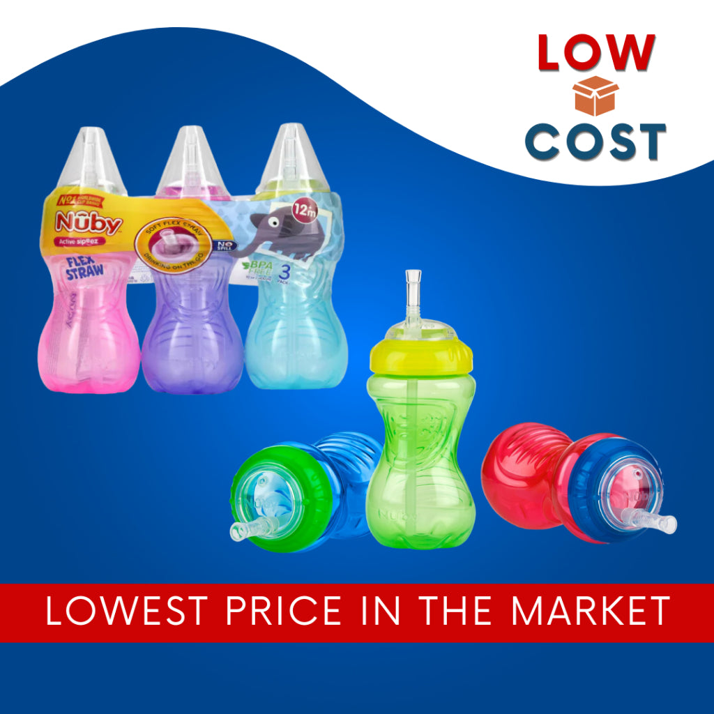 LowCostph | Nuby, Clik-it FlexStraw Cup, 12+ Months, Boy, 3 Pack, 10 oz (300 ml) Each