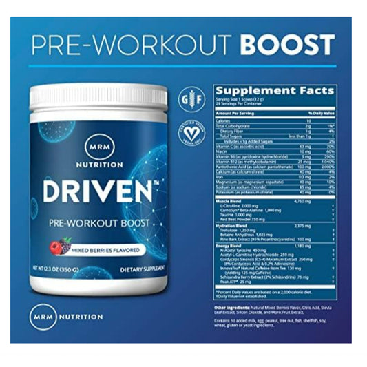 LowCost PH| MRM Nutrition, DRIVEN™, Pre-Workout Boost, Strawberry Kiwi, 12.3 oz (350 g)