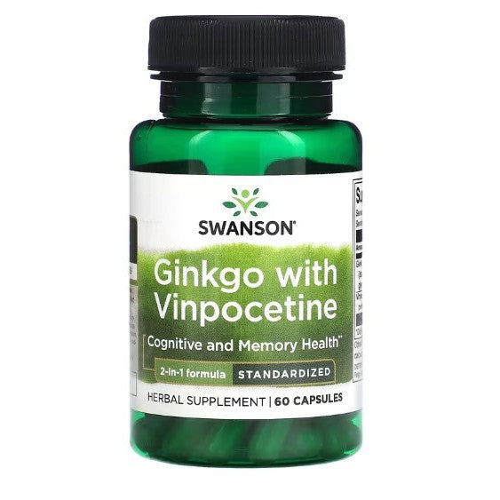 LowCostPH | Swanson, Ginkgo with Vinpocetine, Standardized, 60 Capsules, Cognitive and Memory Health