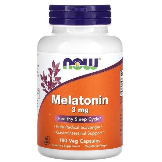 LowCostPh | NOW Foods, Melatonin, 3 mg, 180 Veg Capsules, Healthy Sleep Cycle Free Radical Scavenger