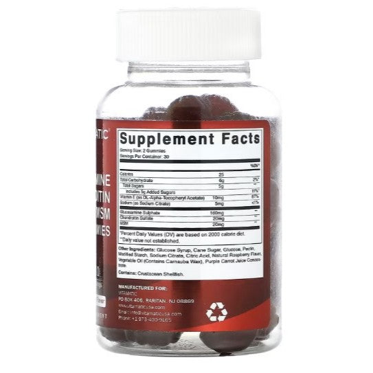 LowCostPh | Vitamatic, Glucosamine Chondroitin MSM Gummies, Natural Raspberry, 60 Gummies