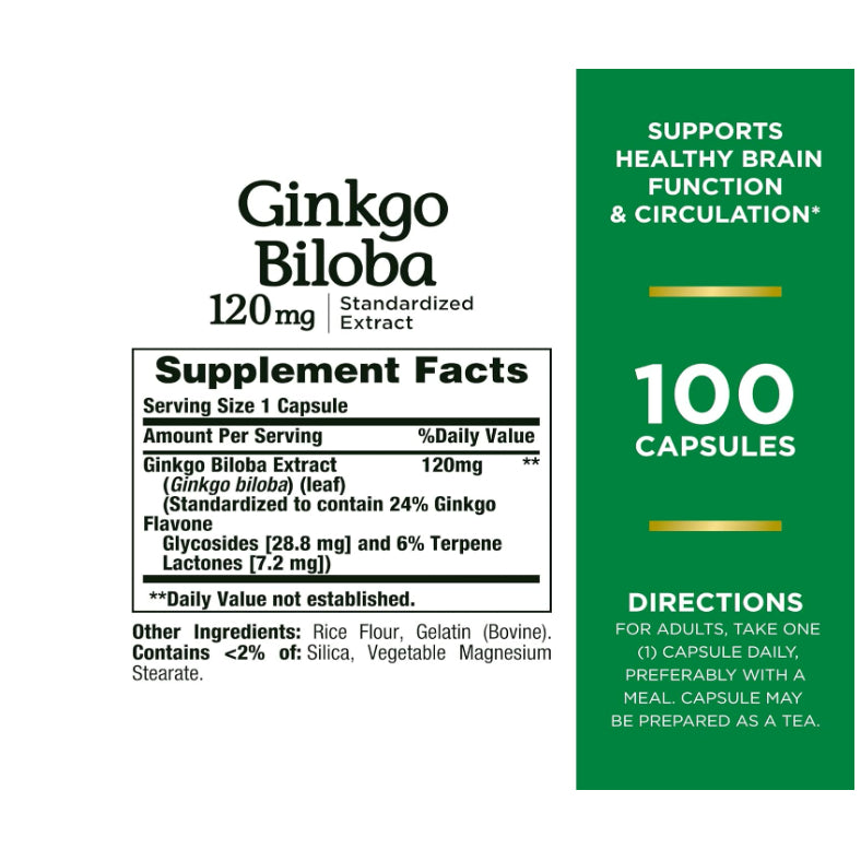 USAOnhand| Nature's Bounty, Ginkgo Biloba, 120 mg, 100 Caps Supports Brain Funct & Mental Alertness