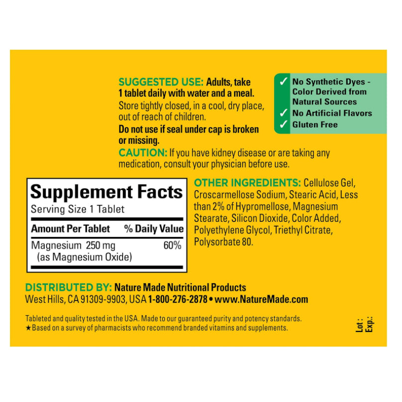 LowCostPH | Nature Made, Magnesium, 250 mg, 100 Tablets Essential Nutrient: Supports Nerve