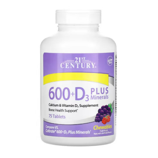 LowCostPH | 21st Century 600+D3, Calcium & Vitamin D3 Supplement, 75 Tablets Bone Supplement.