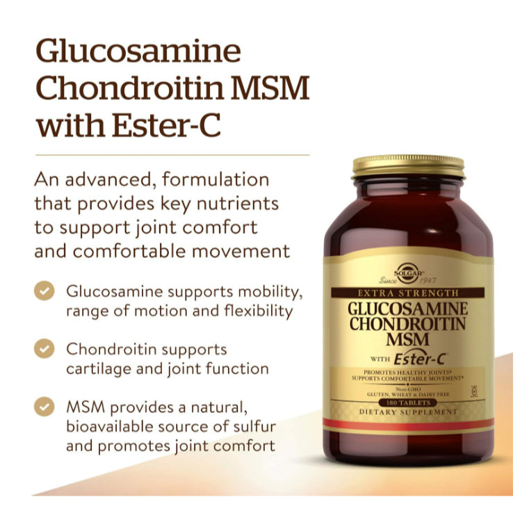 Solgar Extra Strength Glucosamine Chondroitin MSM w/ Ester-C Promotes Healthy Joints,Comf Movements